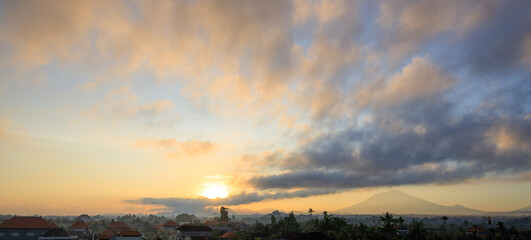Beautiful sunset with a mountain in the background