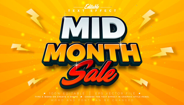 Mid Month Sale Editable Text Effect Design Vector Graphic Style Effect with Shadow and Yellow 3D Typography Lettering on Red Background. Autumnal Premium Scalable Shopping Day Illustration Template - Powered by Adobe