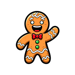 Obraz premium Festive Gingerbread Man with Cheerful Bowtie Holiday Cartoon Character