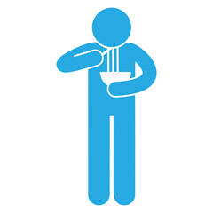 standing and eating noodles