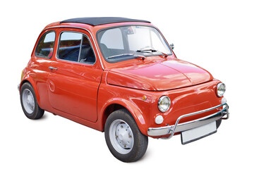 Retro red car isolated on white