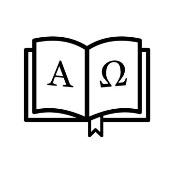 Open bible book with alpha and omega - vector icon