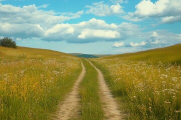 Fototapeta premium Sunny country road through wildflowers