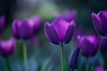 Fototapeta premium Close-up of vibrant purple tulips