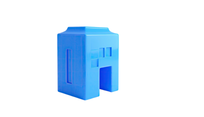 A stylized, light-blue, 3D rendered letter "A" against a stark black background