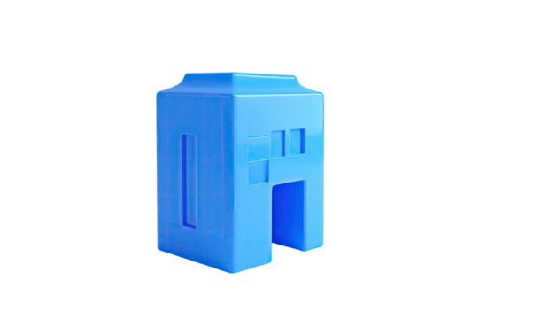 A stylized, light-blue, 3D rendered letter "A" against a stark black background - Powered by Adobe