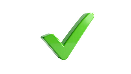 Glossy, vibrant green check mark floating against a stark black background