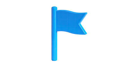 A 3D blue flag icon, rendered with glossy effect, stands against a black backdrop