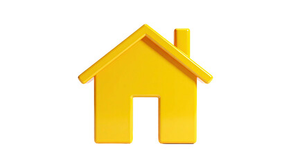 A glossy, golden-yellow house icon with a chimney against a solid black background