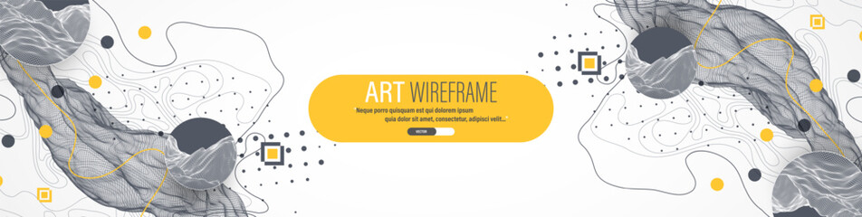 Obraz premium The abstract wave is made in a frame style. Template for science and technology presentation. Vector art.