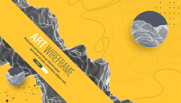 Abstract wireframe art with digital mesh and geometric design. Modern science or technology background. Vector