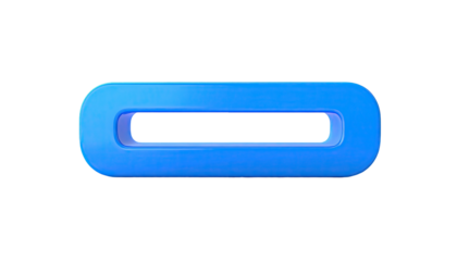 A bright blue, three-dimensional elongated oval with a rectangular hole
