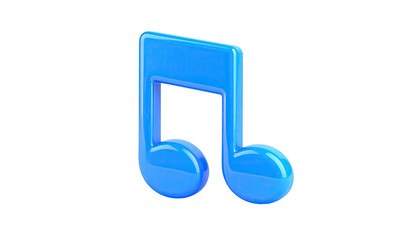 Isolated, glossy light blue music note icon, with a slight perspective, on a black backdrop