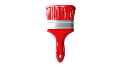 A glossy red paint brush, bristles saturated with paint, on a stark black backdrop