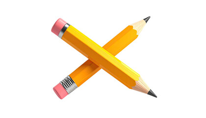 Two yellow pencils, crossed, with erasers and sharp points, on a black background
