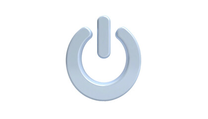 A 3D, glossy, silver power symbol against a stark black background