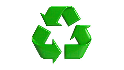 Shiny, three-arrow green symbol on black, promoting sustainability and environmentalism