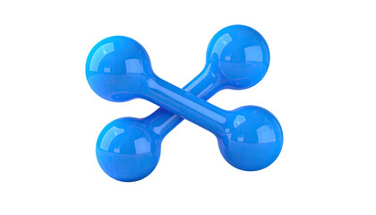 Two shiny, blue dumbbells cross each other against a stark, black background