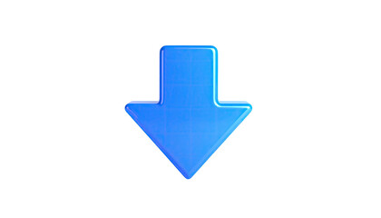 Isolated blue arrow pointing downward against a stark black backdrop