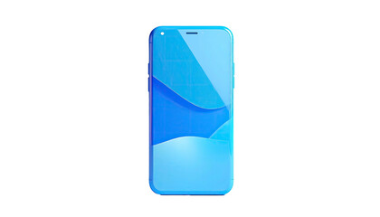 Digital smartphone with a blue screen displaying abstract art, isolated on black