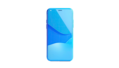 Digital smartphone with a blue screen displaying abstract art, isolated on black