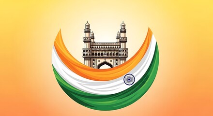 Charminar and Indian Flag: Patriotic Illustration on Gradient Background