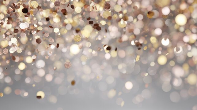 Rose Golden Gold Confetti Falling Shiny Bokeh Background