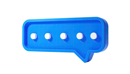 A 3D blue speech bubble with five white dots inside, rendered on black