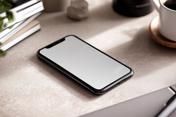 Blank Modern Smartphone with Screen on Creative Workspace