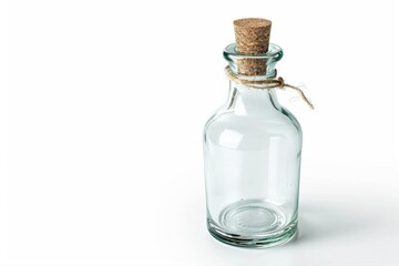 Clear glass bottle with cork stopper vintage container essential oil on transparent background