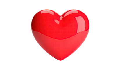 Shiny red heart graphic on black background, 3D rendering, smooth glossy surface