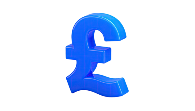 Glossy, blue currency symbol (?) floating in space against a black background