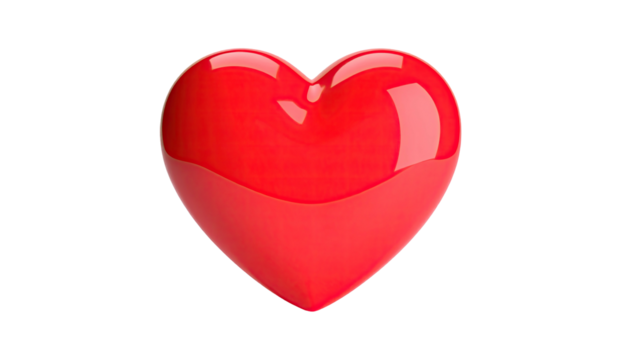 Shiny red heart graphic on black background, 3D rendering, smooth glossy surface
