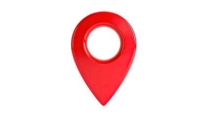 Glossy red location pin icon with an open circle, isolated against black