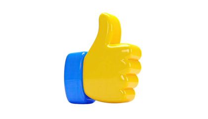 3D rendered thumbs up symbol with blue cuff and yellow hand, isolated on black