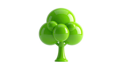 Glossy green cartoon tree, resembling a stylized plant, isolated on black background