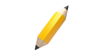 3D-rendered yellow pencil with black tip & eraser, slanted on black background
