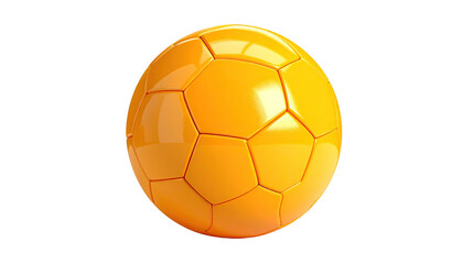 Vibrant, glowing, glossy, golden-yellow soccer ball isolated on a black background