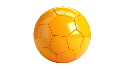 Vibrant, glowing, glossy, golden-yellow soccer ball isolated on a black background