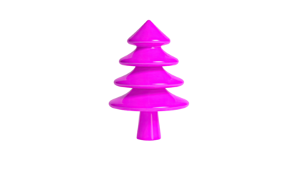 3D magenta stylized Christmas tree isolated against a stark black background
