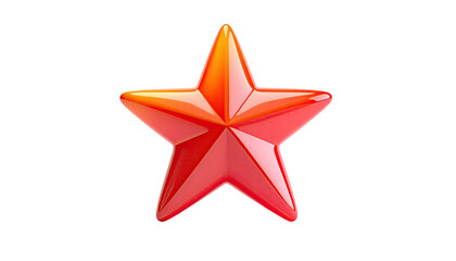Glossy, red, five-pointed star with shaded edges against a stark black background