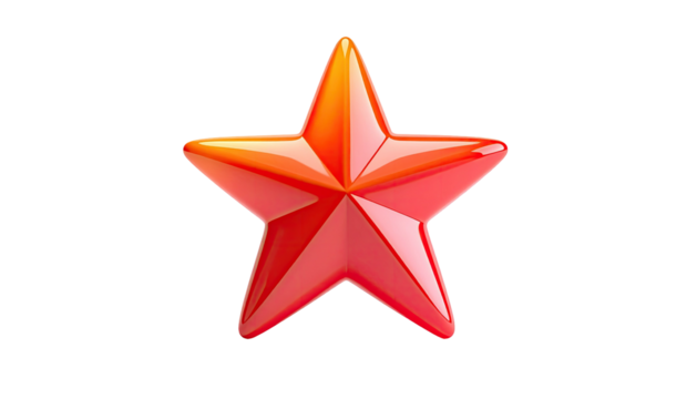 Glossy, red, five-pointed star with shaded edges against a stark black background - Powered by Adobe