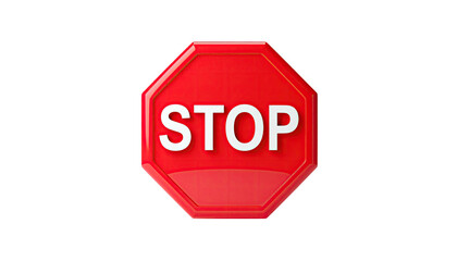A red, glossy, octagonal sign displaying "STOP" against a black background