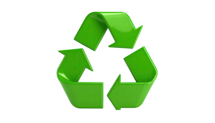 3D-rendered green arrows in a recycling symbol, isolated on a stark black background