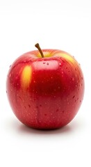 Captivating Red Apple with Delicate Water Droplets on a White Backdrop
