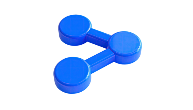 Three connected circles in a bold blue, conveying the act of sharing