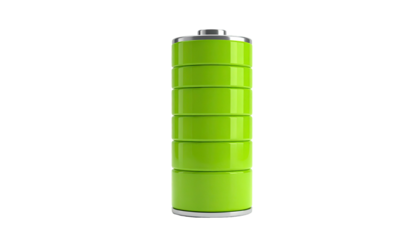 Cylindrical battery icon with green charge bars showing fully charged