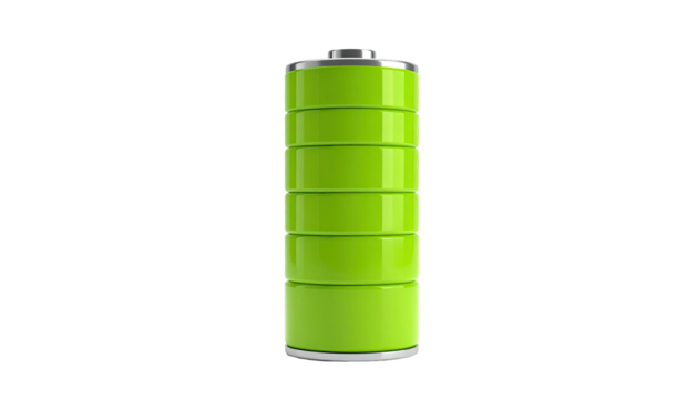 Cylindrical battery icon with green charge bars showing fully charged