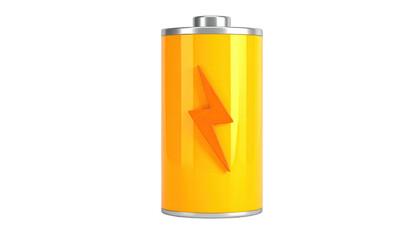 A golden battery with a central orange lightning bolt symbol, on a black background