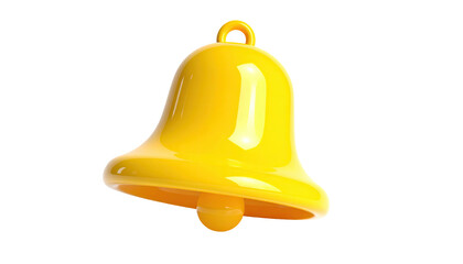 Glossy 3D illustration of a yellow bell with a loop, floating on a black background